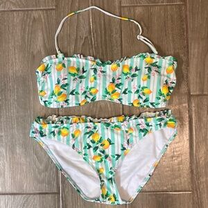 Crown and ivy cabana bandeau bikini lemon print bottoms large top xlarge